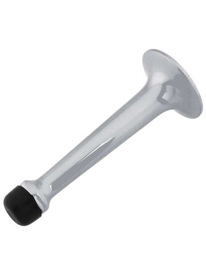 3 3/4 inch Wall-Mount Door Stop with Black Rubber Bumper in Polished Chrome.
